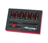 Neilsen CT7123-8pc 1/4inch Double Ended Thin Wall Socket Set with 6pcs Bi-Hex (12pt) Impact Flip Sockets and 2pcs Extension Bars