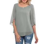 Neineiwu Women's Chiffon Blouses 2024 Summer Short Sleeve V Neck Tshirts Loose Casual Flowy Dressy Tops for Leggings Blouse,Grey,S