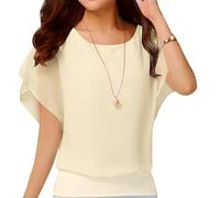 Neineiwu Women's Summer Loose Casual Short Sleeve Chiffon Top T-Shirt Blouse, Apricot, M