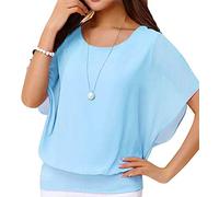 Neineiwu Women's Summer Loose Casual Short Sleeve Chiffon Top T-Shirt Blouse, Light Blue, XL