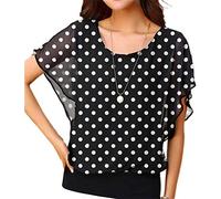 Neineiwu Women's Summer Loose Casual Short Sleeve Chiffon Top T-Shirt Blouse, White Polka Dot, XL