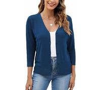 Neineiwu Women's V Neck Bolero Jacket Festive 3/4 Sleeves Lightweight and Summer Cardigan, Blue sea, L
