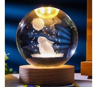Neioaas 6cm 3D Rabbit Crystal Ball Light-3 Color LED Animal Glass Ball Plug-in Night Light with Control LED Wooden Base,3D Engraved Crystal Ball Light Decor, Gift for Kids Friends & Family(Rabbit)