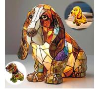 Neioaas Dachshund Lamps-Retro Dogs Stained Resin Tabletop Night Light, Dog Series Art Night Light, 3D Cute Pet Dogs Themed Lamp Stained Glass LED Table Lamps, Fun Gift for Dog Lovers (Basset Hound)