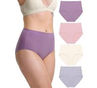 Neione Women Cotton Underwear Seamless High-Waisted ladies Knickers No VPL Briefs Full Coverage Comfort Breathable 4 Pack Purple Gray Pink Nude L