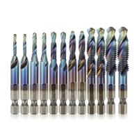 NEIQIUWING 12pcs HSS Tap Set Hex Shank 1/4" for M3-M10 Blue Metal Wood Plastic