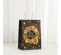 NEIQIUWING Geschenktüten Weihnachten Schwarz Gold Motive 21x15x8 cm 12PCS | Set aus 12 Papiertüten in Schwarz und Gold mit 4 Festtagsmotiven und gedrehten Papiergriffen.