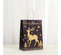 NEIQIUWING Geschenktüten Weihnachten Schwarz Gold Motive 21x15x8 cm 12PCS | Set aus 12 Papiertüten in Schwarz und Gold mit 4 Festtagsmotiven und gedrehten Papiergriffen.