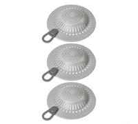 NEIQIUWING Pack of 3 Silicone Shower Drain Strainer with Double Filter System and Non-Slip Design for Bath and Shower, Grey Colour, 15 x 15 x 3 cm, Hair Catcher Protection (Grey, 3 Pieces)