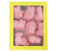 NEIQIUWING Pack of 8 3D Cat Biscuit Cutters for Dough, Sandwich, Fruit, Reusable PP Baking Moulds, Cute Design for Children and Adults, Pink