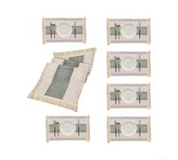 NEIQIUWING Set of 6 Rectangular Placemats & 1 Long Table for runner with Woven Stripe Design, Rustic Neutral Tassled Linen Look, 30x45cm and 30x220cm for Dining Table Protection and Decor(Green)
