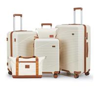 NEISIA Luggage Sets 3 Piece, Expandable Hard Shell Carry on Suitcase with Spinner Wheels and TSA Lock, Travel Lightweight Luggage Set with YKK Zippers, Beige, 5 piece sets（20/24/28/DB/TB), Hardside