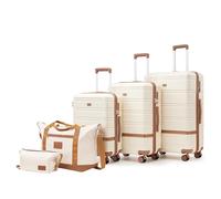 NEISIA Luggage Sets 3 Piece with spinner wheels, PC+ABS Hard Shell Travel Luggage,Lightweight Carry-on suitcases with TSA Lock,YKK Zippers, Beige, 5 piece set(20/24/28/DB/TB), Hardside