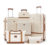 NEISIA Luggage Sets 3 Piece with spinner wheels, PC+ABS Hard Shell Travel Luggage,Lightweight Carry-on suitcases with TSA Lock,YKK Zippers, Beige, 6 piece set(14/20/24/28/DB/TB), Hardside