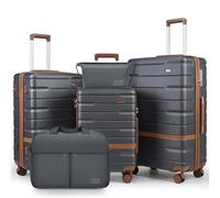 NEISIA Luggage Sets 3 Piece with TSA Lock Hardside PC+ABS Carry On Suitcase with YKK Zippers Lightweight Rolling Travel Luggage Sets with Spinner Wheels, Gray, 5 piece sets（20/24/28/DB/TB）, Hardside