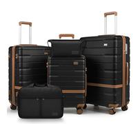 NEISIA Luggage Sets 3 Piece with TSA Lock Hardside PC+ABS Carry On Suitcase with YKK Zippers Lightweight Rolling Travel Luggage Sets with Spinner Wheels, Black, 5 piece sets（20/24/28/DB/TB）, Hardside