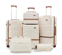 NEISIA Luggage Sets 3 Piece with TSA Lock Hardside PC+ABS Carry On Suitcase with YKK Zippers Lightweight Rolling Travel Luggage Sets with Spinner Wheels, Beige, 6 piece luggage set(14/20/24/28/DB/TB