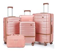 NEISIA Luggage Sets 3 Piece with TSA Lock Hardside PC+ABS Carry On Suitcase with YKK Zippers Lightweight Rolling Travel Luggage Sets with Spinner Wheels, Pink, 5 piece sets（20/24/28/DB/TB）, Hardside