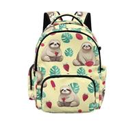 NEITLGEN Palm Leaf Sloth Backpack for Children 17 inch Large Capacity Schoolbag with Padded Shoulder Strap Elementary Primary School Bookbag