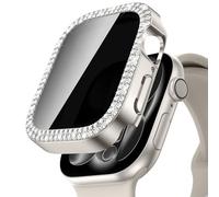 Neitra Privacy Screen Protector Case for Apple Watch Series 11/10 46mm Accessories,Double Bling Crystal Diamond Hard PC Case with HD Anti-Spy Tempered Glass Film, iWatch Protective Bling Face Cover