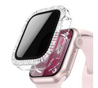 Neitra Privacy Screen Protector Case for Apple Watch Series 9/8/7 41mm Accessories,Double Bling Crystal Diamond Hard PC Case with HD Anti-Spy Tempered Glass Film,Protective Bling Face Cover for iWatch
