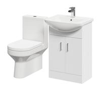 Neiva 2 Door Vanity Unit and Closed Back Toilet Suite | Gloss White | ABS Polished Chrome | 550mm