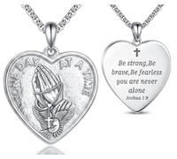 NEIYOO Heart Praying Hands Necklace for Men Prayer One Day At A Time Cross Pendant Religious Faith Jewelry Gift for Christian Sobriety Recovery, Necklace for Men, Stainless Steel, No Gemstone