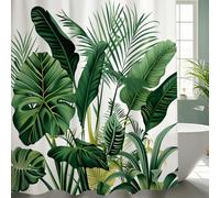 NEJLCTOROUS Shower Curtain Green,Tropical Leaves Bathroom Curtain,Polyester Washable Fabric Leaf Plant Bath Curtain with 12 Hooks for Wet Room (180cm X 200 cm)