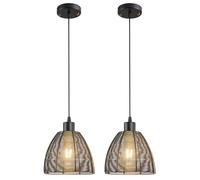 Nekhung Battery Operated Pendant Light with Remote-2 Pack Hanging Lights Handmade Metal Not Hardwired, 30+ Hours Battery Powered Rechargeable Light Bulbs Good for Kitchen Island Living Room (Color