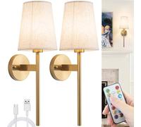 Nekhung Battery Operated Wall Sconces Set of 2, Wireless Wall Sconce with Remote, Battery Operated Wall Lights Fabric Shade, 50 HOURS Long Life Rechargeable Blub RGB Dimmable,Perfect Indoor Lighting