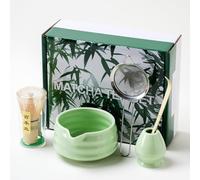 NEKIT Matcha Whisk Set, Unique Matcha Set - Matcha Bowl Matcha Whisk and Whisk Stand, Traditional Tea Scoop, The Perfect Ceremony Start Up Set to Prepare an Authentic Cup of Matcha (Matcha Green)