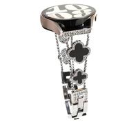 Nekiyo Tech Four Leaf Clover Bling Diamond Band Compatible with Galaxy Watch Band 7/FE/6/5/4/3 & Watch 5 Pro & 6/4 Classic & Gear S3/S2, 20mm & 22mm - Silver Black