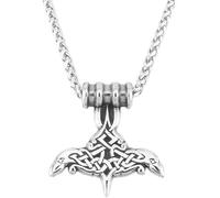 Neklace for Men, Nordic Viking Raven Thor's Hammer Necklace - s Stainless Steel Celtic Knot Mjolnir Pendant Amulet -Odin Crow Totem Animal Punk Fashion Charm Pagan Jewelry