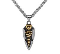 Neklace for Men, Norse Mythology Odin's Spear Necklace - Stainless Steel Gungnir Arrowhead Pendant - Vintage Medieval Valknut Symbol Amulet Icelandic Jewelry (Color : Gold)