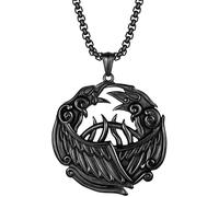 Neklace for Men, Norse Viking Raven Necklace for - Stainless Steel Vintage Odin Crow Heads Pendant Clavicle Chain - Handmade Metal Hollow Out Animal Amulet Jewelry