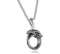 Neklace for Men, Ouroboros Rattlesnake Stainless Steel Jewelry Creative Circle Dragon Necklace
