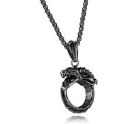 Neklace for Men, Ouroboros Rattlesnake Stainless Steel Jewelry Creative Circle Dragon Necklace