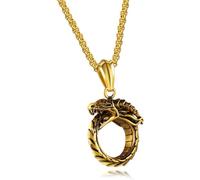 Neklace for Men, Ouroboros Rattlesnake Stainless Steel Jewelry Creative Circle Dragon Necklace