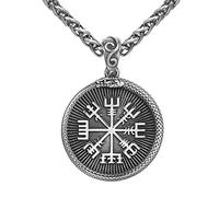 Neklace for Men, Viking Compass Ouroboros Pendant Necklace- Nordic Stainless Steel Valknut Symbol Pirate Amulet - Handmade Vintage Sweater Clavicle Chain