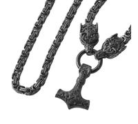 Neklace for Men, Viking Mjolnir Necklace for with Wolf Head King Chain - Norse Stainless Steel Celtic Knot Thor's Hammer Pendant - Handmade Animal Vintage Pagan Amulet Jewelry