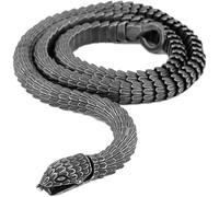 Neklace for Men, Viking Snake Head Necklace -Stainless Steel Black Plated Norse Ouroboros Necklace -Vintage Heavy Amulet Gothic Handmade Dragon Scale Animal Jewelry