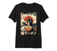 Neko Ramen Black Cat Great Wave Japanese Ukiyo-e Style Art Premium T-Shirt