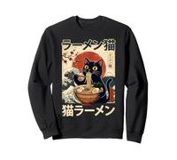 Neko Ramen Black Cat Great Wave Japanese Ukiyo-e Style Art Sweatshirt
