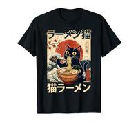 Neko Ramen Black Cat Great Wave Japanese Ukiyo-e Style Art T-Shirt