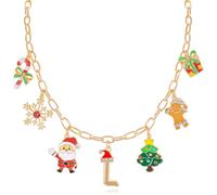 NEKOL Christmas Initial Letter Charm Necklace for Women, Candy Canes Snowflakes Santa Claus Christmas Tree Gingerbread Man Gift Box Colorful Holiday Charms Necklace for Personalized Christmas Gifts,