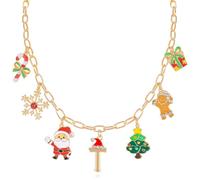 NEKOL Christmas Initial Letter-T Charm Necklace for Women, Candy Canes Snowflakes Santa Claus Christmas Tree Gingerbread Man Gift Box Colorful Holiday Charms Necklace for Personalized Christmas Gifts