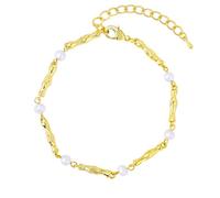 NEKOL Exquisite Pearl Bracelet for Women, Natural Pearls Textured Brass Beads Bracelets, Elegant Jewelry for Everyday Wear and Parties