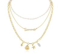NEKOL Layered Love Believe Smile Summer Choker Necklace for Women 14K Gold Plated Multilayer Paper Clip Link Chain Layered Chang Keychain Choker for Anniversary, Valentine's Day, Christmas, Brass, No