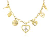 NEKOL Peace Sign Heart Charm Necklace for Women, Vintage Hippie Style Peace Sign Hamsa Angel Wings LOVE Heart Peace Dove Anti War Necklace Retro Boho Party Dressing Accessories Jewelry Gifts