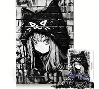 Nekomimi Graffiti Black 1000 Pieces Jigsaws Adults Puzzles Gifts Memory Upgrade Leisure Time Sharp Cut Wall Art Decor (38x52cm)